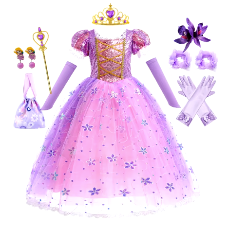 Children Girl Rapunzel Dress Kids Tangled Disguise Carnival Girl Princess Costume Birthday Party Gown Outfit Clothes 2-10 Years